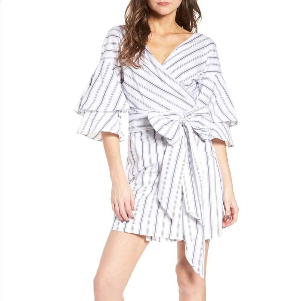 WAYF Striped Wrap Bow Dress